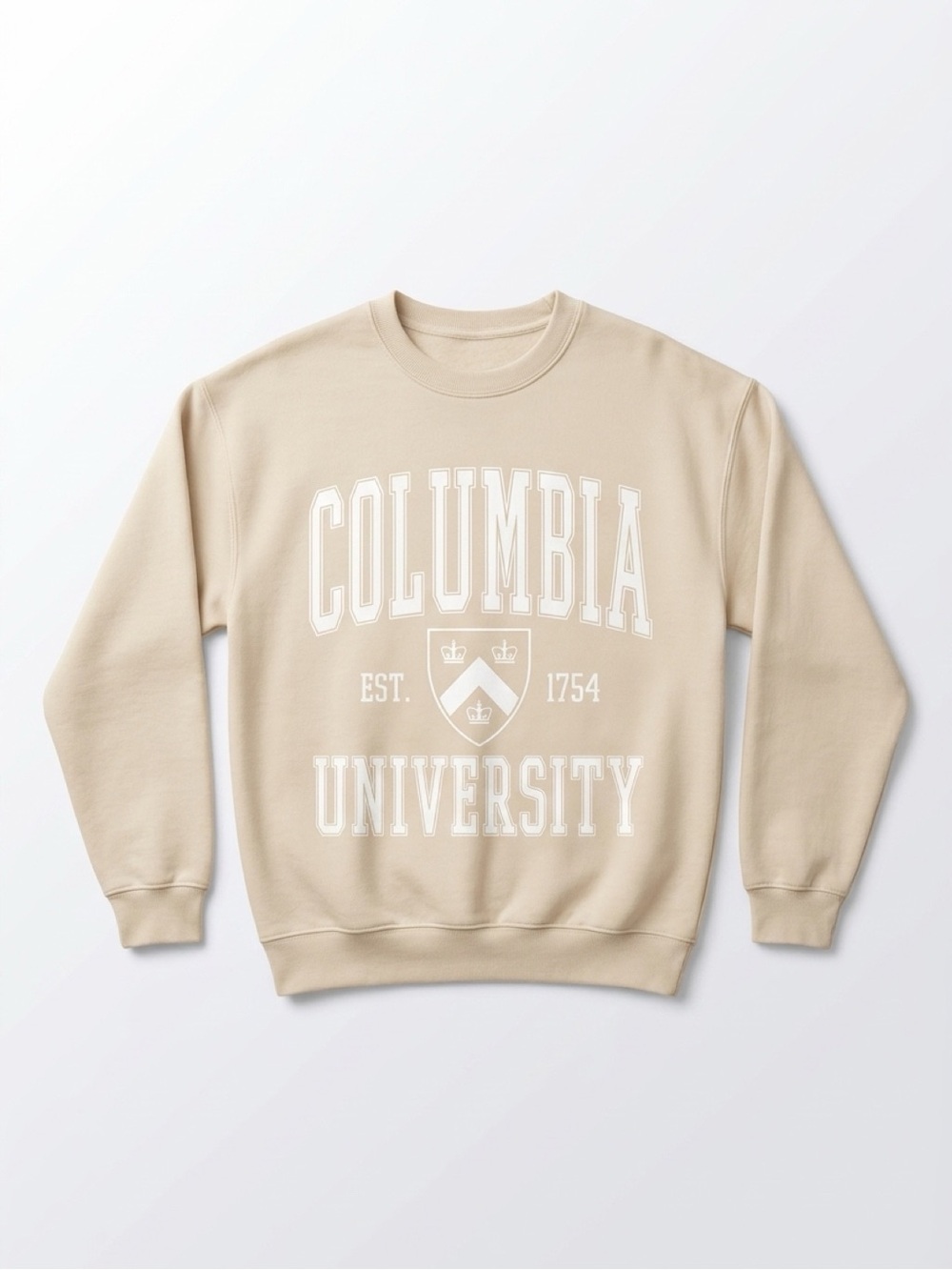 Columbia University Crest Crewneck Sweatshirt Medium Cream and White Unisex